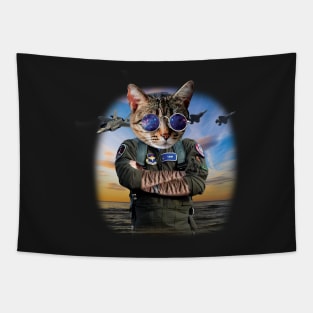 Funny Cat Airforce Pilot Gift F22 Raptor Pilot Tapestry