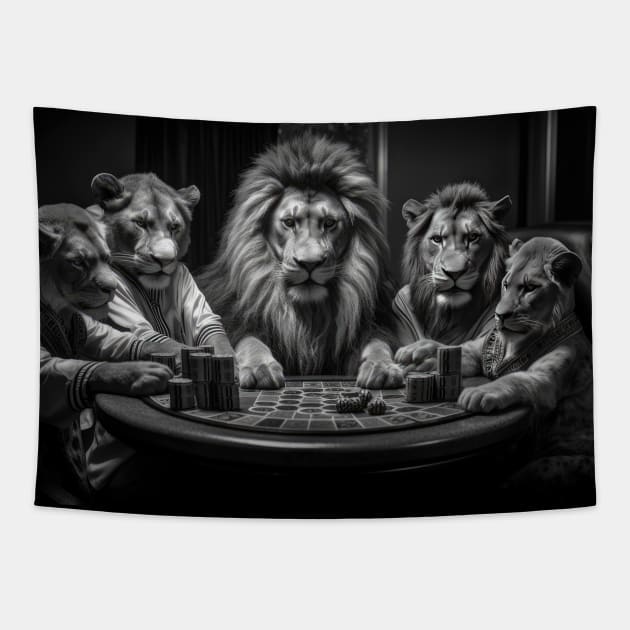 Lions Poker Night Tapestry by MerlinArt