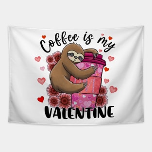 Coffee Is My Valentine Sloth Heart Tapestry