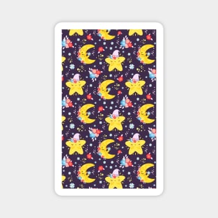 Cute Moon and Stars in Galaxy Pattern Artwork Magnet