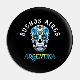 Sugar Skull Buenos Aires Argentina Distressed Flag Pin