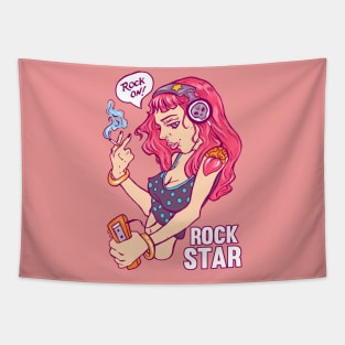 Rocker Girl with headphones Tapestry