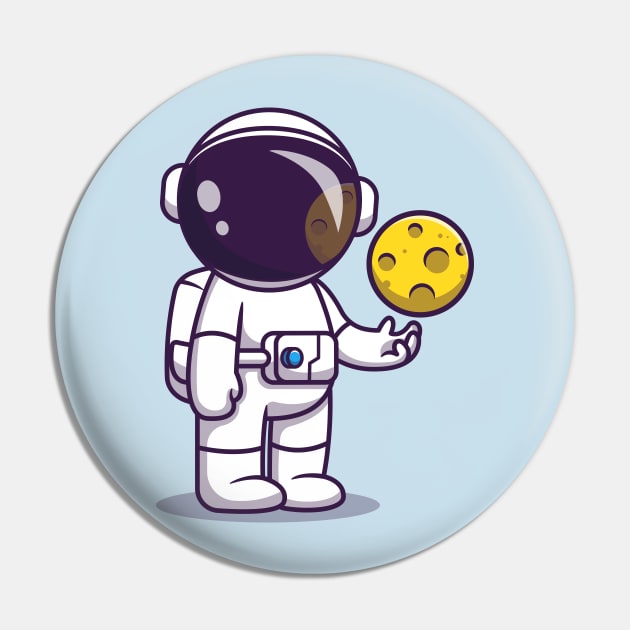 Astronaut With Moon Ball Cartoon Pin by Catalyst Labs