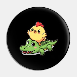 Cute chicken on crocodile Pin