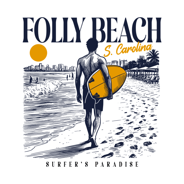 Vintage Surfing Folly Beach, South Carolina // Retro Surfer Sketch // Surfer's Paradise by Now Boarding