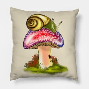 Snail chillin on a Mushroom. Pillow