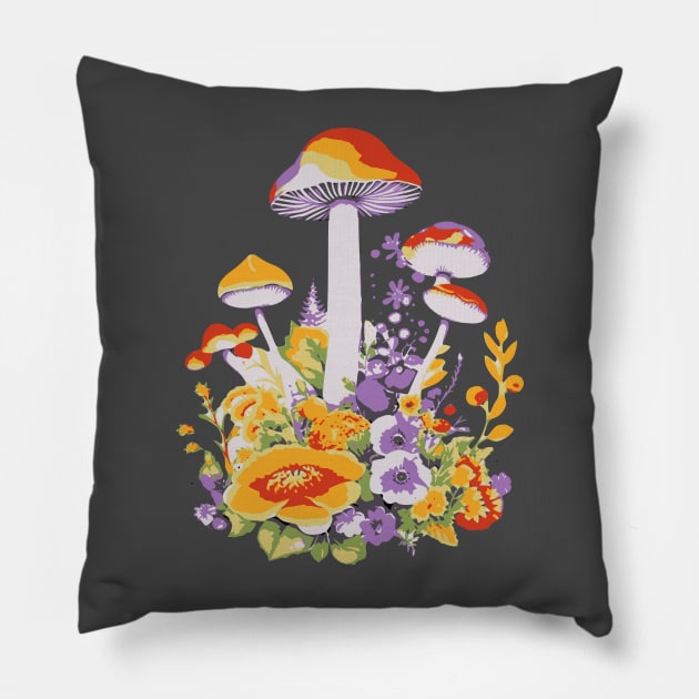 Cottagecore Mushrooms And Flowers Pillow by Norse Magic