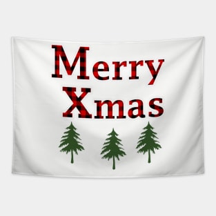 Merry Xmas - buffalo checkered plaid inspired design Tapestry