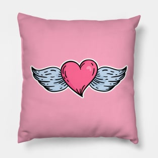 Winged Heart in an Old School Tattoo Style Pillow