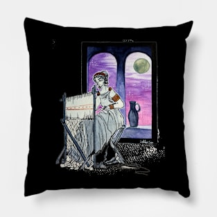 Girl sitting weaving Pillow