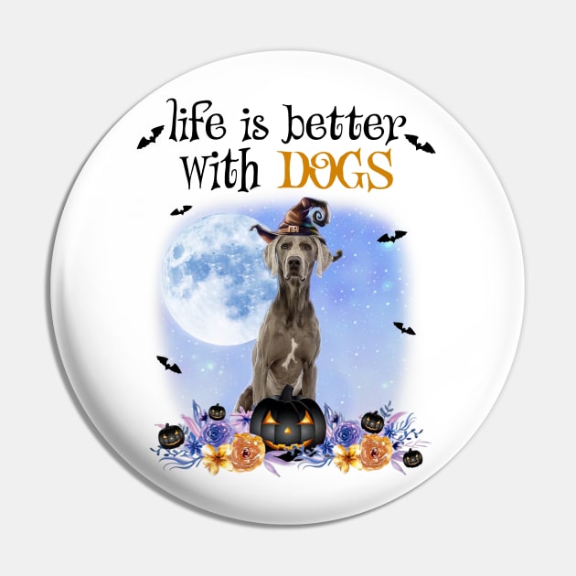 Weimaraner Witch Hat Life Is Better With Dogs Halloween Pin by cyberpunk art