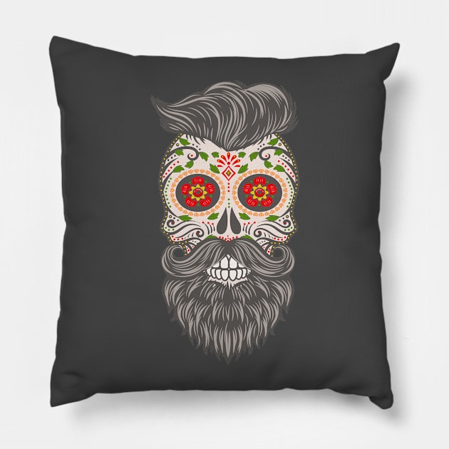 Gothic Day Of The Dead - Stars Sugar Skull - Hipster With Beard 1 Pillow by EDDArt