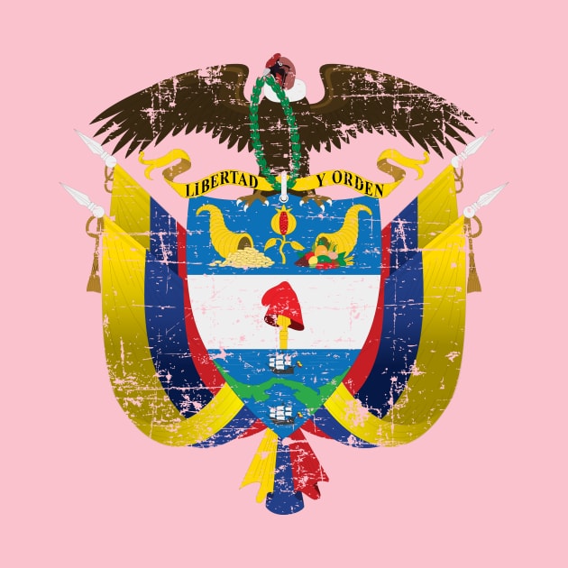 Escudo de Colombia - Colombia coat of arms - grunge design by verde