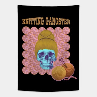 Knitting gangster retro circle skull Tapestry