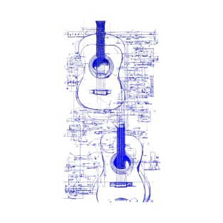 Blue Neon Acoustic Guitar Da Vinci blueprint T-Shirt