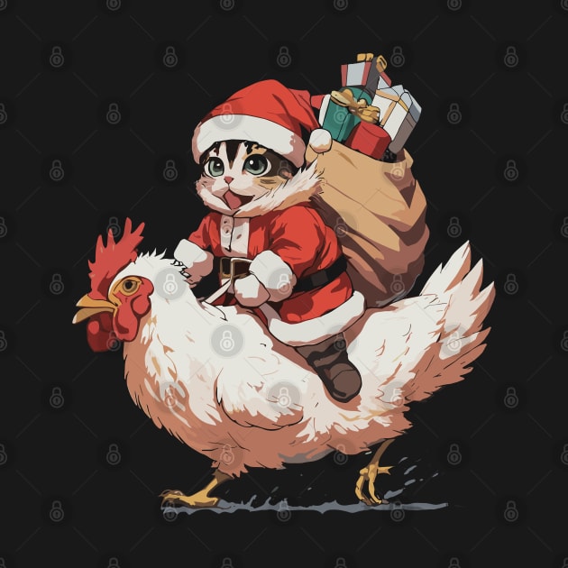 Christmas, Funny Cat on a Chicken by Megadorim