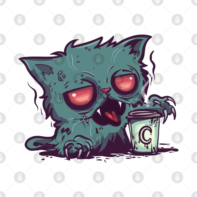 Zombie Coffee Cat by KilkennyCat Art