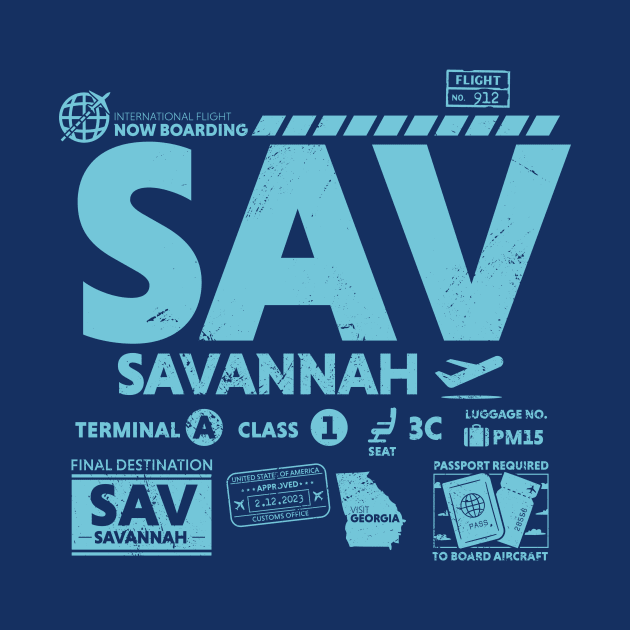Vintage Savannah SVA Airport Code Travel Day Retro Travel Tag Georgia by Now Boarding