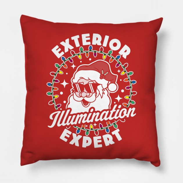 Exterior Illumination Expert Funny Christmas Lights Santa Pillow by OrangeMonkeyArt