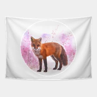 Pink Fields Fox Tapestry