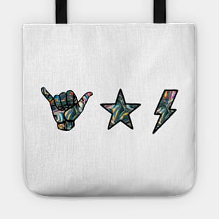 holographic shaka, star and lightning sticker pack Tote