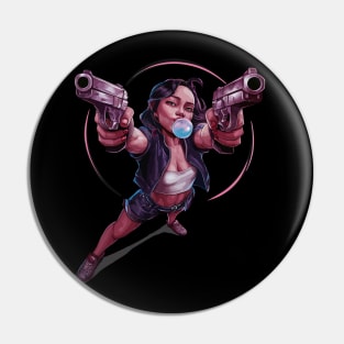 Bubble gum girl with guns Pin