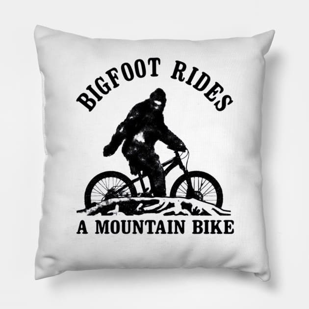 bigfoot rides a mountain bike Pillow by BerrymanShop