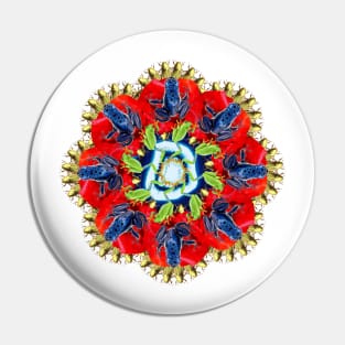 Blue frogs on the poppy Mandala Pin