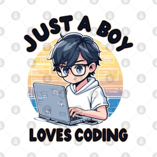 boy working with laptop, just a boy loves coding - Student - T-Shirt ...