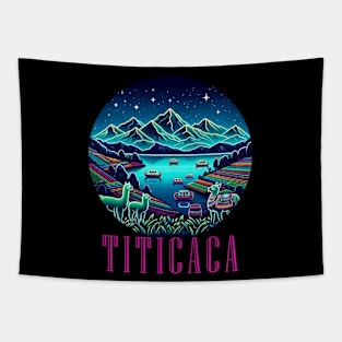 Lake Titicaca Peru Llama Artistic Neon Graphic Tapestry