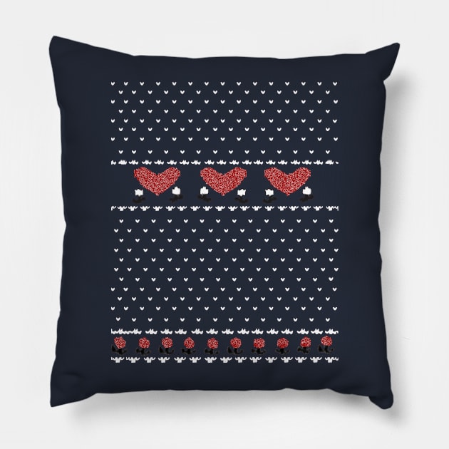 80s Red Glitter Heart Christmas Sweater Pillow by tmiranda85