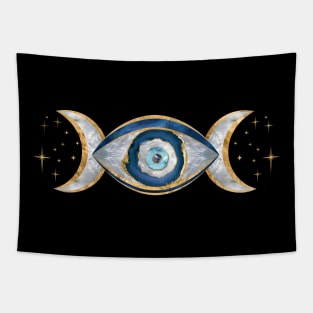 Eye - Triple Moon - Gemstone and gold Tapestry