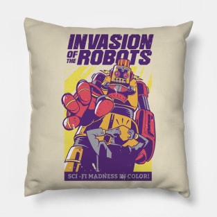 Invasion of robots retro sci-fi art Pillow