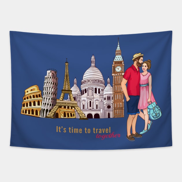 It's Time To Travel Together Tapestry by Mako Design 