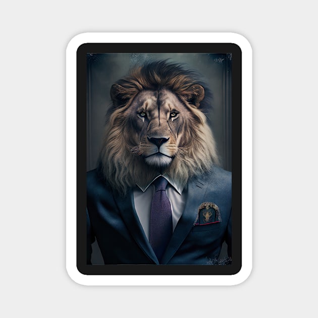 Portrait of a Handsome Lion wearing a suit Magnet by KoolArtDistrict