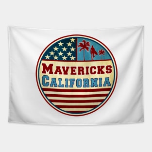 Mavericks California Ocean Surf Palms Surfer Surfing Tapestry