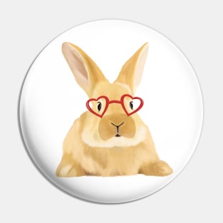 Cute Bunny With Heart Glasses Pin