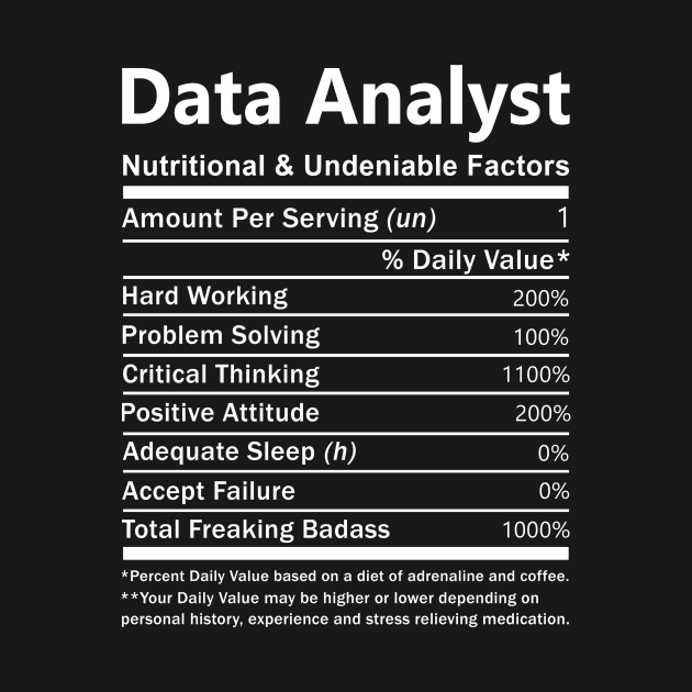 Data Analyst T Shirt - Nutritional and Undeniable Factors Gift Item Tee by Ryalgi