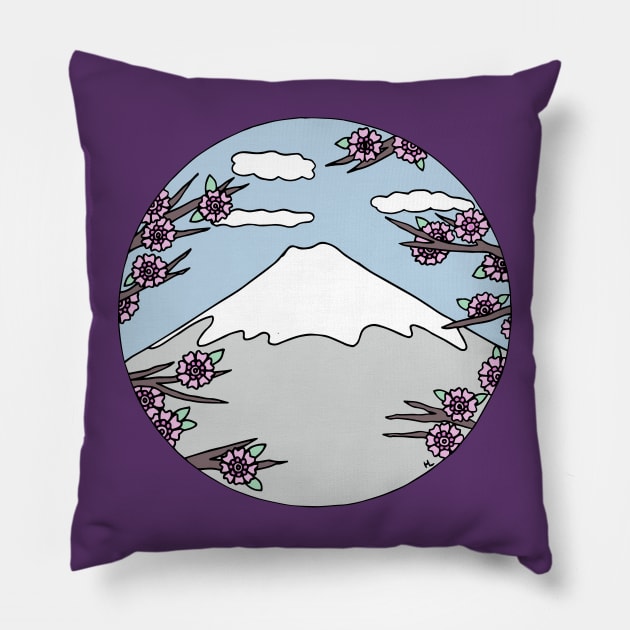 Mt Fuji with Cherry Blossoms Pillow by HLeslie Design