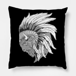 Buffalo head with indian headdress Pillow