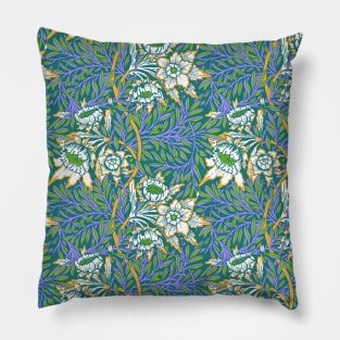 William Morris Tulip and Willow Pattern on Teal Pillow