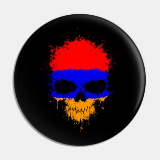 Chaotic Armenian Flag Splatter Skull Pin