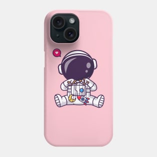 Cute Astronaut Playing With Moon And Rocket Puppet Cartoon Phone Case