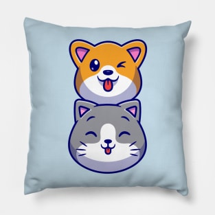 Cute Dog And Cute Cat Head Cartoon Pillow