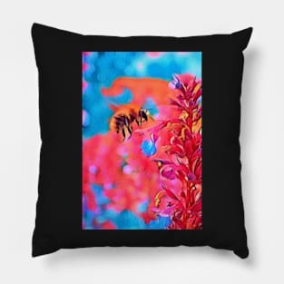 Honey Bee Landing on a Penstemon Flower Pillow