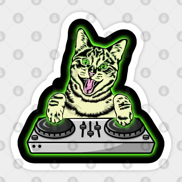DJ Cat Techno Kitten EDM Dance Music Cat - House Music - Sticker | TeePublic DJ Cat Techno Kitten EDM Dance Music Cat - House Music - Sticker | TeePublic