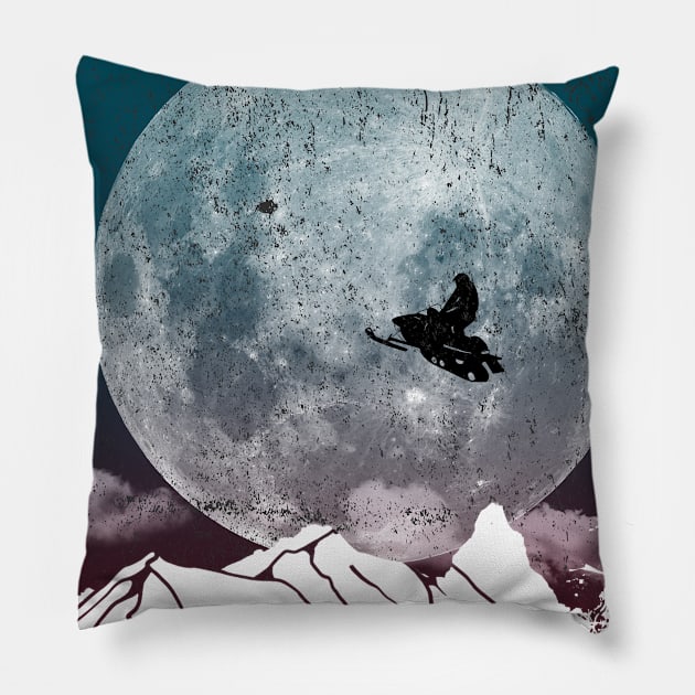 Snowmobile Freestyle - Winter Night Pillow by MerlinArt