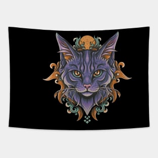 Gothic Cat Illustration Tattoo Tapestry