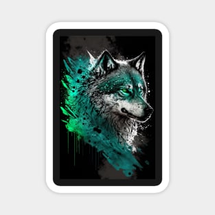 Cool Wolf portrait with green glow Magnet