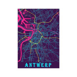 Antwerp Neon City Map, Antwerp Minimalist City Map Art Print T-Shirt